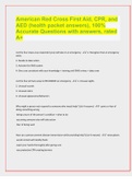 American Red Cross First Aid, CPR, and AED (health packet answers), 100% Accurate Questions with answers, rated A+