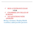  HESI A2 ENTRANCE EXAM   FOR  CHAMBERLAIN COLLGE OF  NURSING   2023 QUESTIONS WITH  ANSWERS Biology, Grammar, Reading,Math& vocabulary added possible questions Biology ,Grammar, Reading ,Math and vocabulary added possible questions Biology How many ch