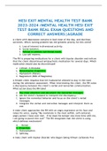 HESI EXIT MENTAL HEALTH TEST BANK 2023-2024 /MENTAL HEALTH HESI EXIT TEST BANK REAL EXAM QUESTIONS AND CORRECT ANSWERS|AGRADE