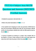 Ftce k-6 FINAL EVERYTHING subject area MATH. Questions Verified With 100% Correct Answers