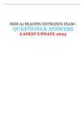 HESI A2 READING ENTRANCE EXAM QUESTIONS & ANSWERS LATEST UPDATE 2023