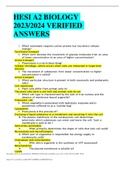 HESI A2 BIOLOGY 2023/2024 VERIFIED ANSWERS 