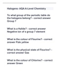 Halogens- AQA A-Level Chemistry with correct answers