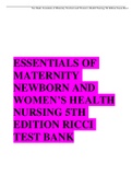 ESSENTIALS OF MATERNITY NEWBORN AND WOMEN’S HEALTH NURSING 5TH EDITION RICCI TEST BANK