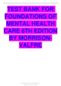  NUR PSYCHIATRI TEST BANK FOR FOUNDATIONS OF MENTAL HEALTH CARE 6TH EDITION BY MORRISON-VALFRE