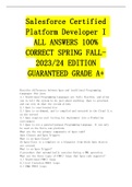 Salesforce Certified Platform Developer I ALL ANSWERS 100% CORRECT SPRING FALL-2023/24 EDITION GUARANTEED GRADE A+