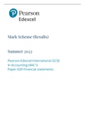 Mark Scheme (Results) Summer 2022 Pearson Edexcel International GCSE In Accounting (4AC1) Paper 02R Financial statements