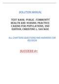 Test Bank for Public Community Health and Nursing Practice Caring for Populations 2nd Edition Savage.