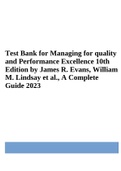 Test Bank for Managing for quality and Performance Excellence 10th Edition by James R. Evans, William M. Lindsay et al., A Complete Guide 2023 