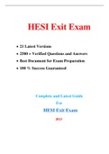 HESI Exit Exam (21 Versions, 2500 + Q & A, Latest-2023)/ Exit HESI Exam |Real + Practice Exam| 