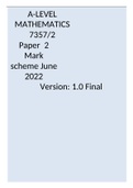 A-LEVEL MATHEMATICS 7357/2 Paper 2 Mark scheme  June 2022 Version: 1.0 Final