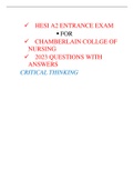 HESI A2 ENTRANCE EXAM  CRITICAL THINKING  FOR  CHAMBERLAIN COLLGE OF  NURSING   2023 QUESTIONS WITH  ANSWERS  LATEST UPDATE