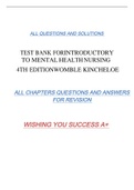 TEST BANK FORINTRODUCTORY TO MENTAL HEALTH NURSING 4TH EDITIONWOMBLE KINCHELOE