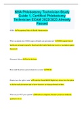 NHA Phlebotomy Technician Study Guide 1, Certified Phlebotomy Technician EXAM 2022/2023 Already Passed
