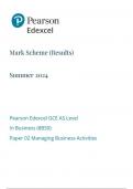 Pearson Edexcel GCE AS Level In Business (8BS0) Paper 02 Managing Business Activities mark scheme  June 2024