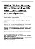 HOSA Clinical Nursing Basic Care and Vocab with 100- correct answers(passed).