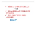 HESI A2 ENTRANCE EXAM   FOR  CHAMBERLAIN COLLGE OF  NURSING   2023 QUESTIONS WITH  ANSWERS  BIOLOGY LATEST UPDATE