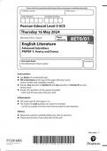 Pearson Edexcel Level GCE Advance Subsidiary In English Literature (8ET0) Paper 1 Poetry and Drama  Question paper and mark scheme June  2024