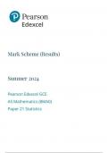 Pearson Edexcel GCE AS Mathematics (8MA0) Paper 21 Statistics mark scheme  June 2024