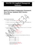 MATH 534 Week 2 Addendum Homework Quiz Review Updated 2023 Version Accurate