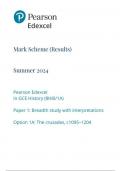 Pearson Edexcel In GCE History (8HI0/1A) Paper 1: Breadth study with interpretations Option 1A: The crusades, c1095–1204 mark scheme june 2024