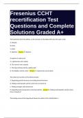 Fresenius CCHT recertification Test Questions and Complete Solutions Graded A+.