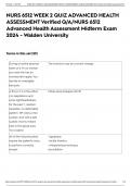 NURS 6512 WEEK 2 QUIZ ADVANCED HEALTH ASSESSMENT Verified Q/A/NURS 6512 Advanced Health Assessment Midterm Exam 2024 - Walden University