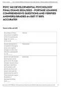 PSYC 140 DEVELOPMENTAL PSYCHOLOGY FINAL EXAMS 2024/2025 - PORTAGE LEANING COMPREHENSIVE QUESTIONS AND VERIFIED ANSWERS/GRADED A+/GET IT 100% ACCURATE!!