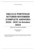 ENG1512 PORTFOLIO OCTOBER NOVEMBET (COMPLETE ANSWERS) 2024 - DUE 16 October 2024; 100% TRUSTED Complete, trusted solutions and explanationsEnsure your success with us... 