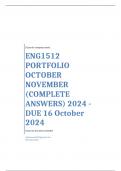 ENG1512 PORTFOLIO OCTOBER NOVEMBET (COMPLETE ANSWERS) 2024 - DUE 16 October 2024; 100% TRUSTED Complete, trusted solutions and explanations.. Ensure your success with us