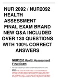 NUR 2092 / NUR2092  HEALTH  ASSESSMENT FINAL EXAM BRAND  NEW Q&A INCLUDED  OVER 130 QUESTIONS  WITH 100% CORRECT  ANSWERS