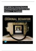 test bank For Criminal Behavior A Psychological Approach 12th Edition by Bartol all chapters 1 to 16 complete ISBN;978-0134163741