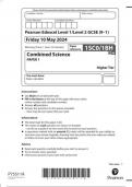 Pearson Edexcel Level 1/Level 2 GCSE (9–1)Combined Science PAPER 1 Higher Tier question paper 2024 june 1sco/1bh