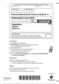 Pearson Edexcel Level 1/Level 2 GCSE Statistics PAPER 1 Higher Tier question paper 2024 june 1sto/1h