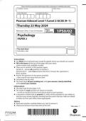 Pearson Edexcel Level 1/Level 2 GCSE Psychology PAPER 2 question paper 2024 june 1pso/02