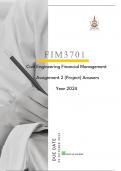 FIM3701 Assignment 2 (Project) Answers Year 2024 