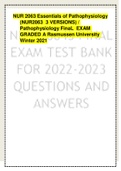 NUR 2063 Essentials of Pathophysiology (NUR2063  3 VERSIONS) / Pathophysiology FinaL  EXAM GRADED A Rasmussen University Winter 2021 