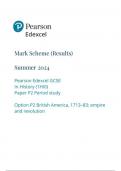 Pearson Edexcel GCSE In History (1HI0) Paper P2 Period study Option P2 British America, 1713–83: empire and revolution mark scheme 2024 june 1hio/p2