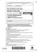 Pearson Edexcel Level 3 GCE 8FM0/01 Further Mathematics Advanced Subsidiary PAPER 1 Core Pure Mathematics JUNE 2024