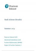 Pearson Edexcel GCE Advanced Subsidiary Level Further Mathematics (8FM0) Paper 23 Further Statistics 1 Mark scheme June 2024