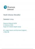 Pearson Edexcel GCSE In History (1HI0) Paper B1: British depth study B1: Anglo-Saxon and Norman England, c1060–88  mark scheme june 2024 1hio/b1