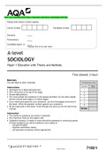 AQA A-level SOCIOLOGY Paper 1 Education with Theory and Methods QP 2022