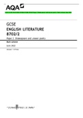 AQA GCSE ENGLISH LITERATURE 8702/2 Paper 2 Shakespeare and unseen poetry Mark scheme June 2022