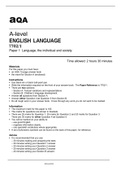 Aqa A-level ENGLISH LANGUAGE (7702/1) Paper 1 Language, the individual and society June 2022 OFFICIAL Question Paper.