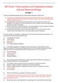 BIO Exam 1(final) questions and highlighted answers Cell and Molecular Biology