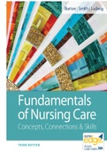 TEST BANK FOR FUNDAMENTALS OF NURSING CARE CONCEPTS, CONNECTIONS & SKILLS 3RD EDITION BURTON ALL CHAPTERS COMPLETE GUIDE VERIFIED AND RATED A+.