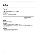 Aqa GCSE ENGLISH LITERATURE 8702/1P - Paper 1P Poetry anthology MAY 2022 OFFICIAL QUESTION PAPER & CORRECT MARK SCHEME.