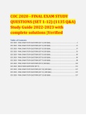 COC 2020 - FINAL EXAM STUDY QUESTIONS (SET 1-12) (1135 Q&A) Study Guide 2022-2023 with complete solutions |Verified