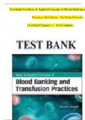 TEST BANK for Basic and Applied Concepts of Blood Banking and Transfusion Practices 5th Edition By Howard, Verified Chapters 1 - 16, Complete Newest Version