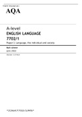 AQA A level ENGLISH LANGUAGE Paper 1 June 2022 Language, the individual and society Mark Scheme